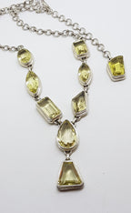 Sterling Silver Odd Shapes Citrine Nine Stone Drop Necklace