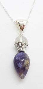 Sterling Silver Amethyst &amp; Clear Crystal Quartz Pendulum Pendant on Silver Chain