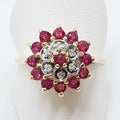 9ct Yellow Gold Natural Ruby &amp; Diamond Round Cluster Ring