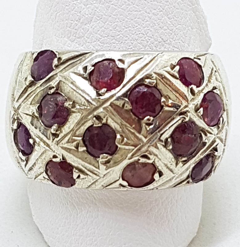 Sterling Silver Ruby Wide Cluster Band Ring