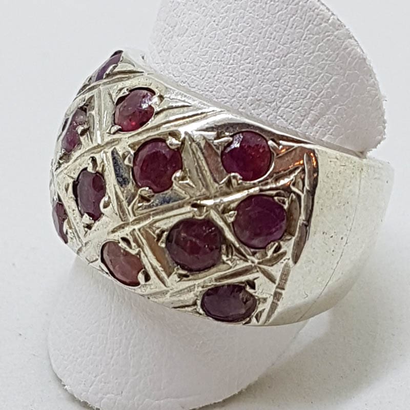 Sterling Silver Ruby Wide Cluster Band Ring