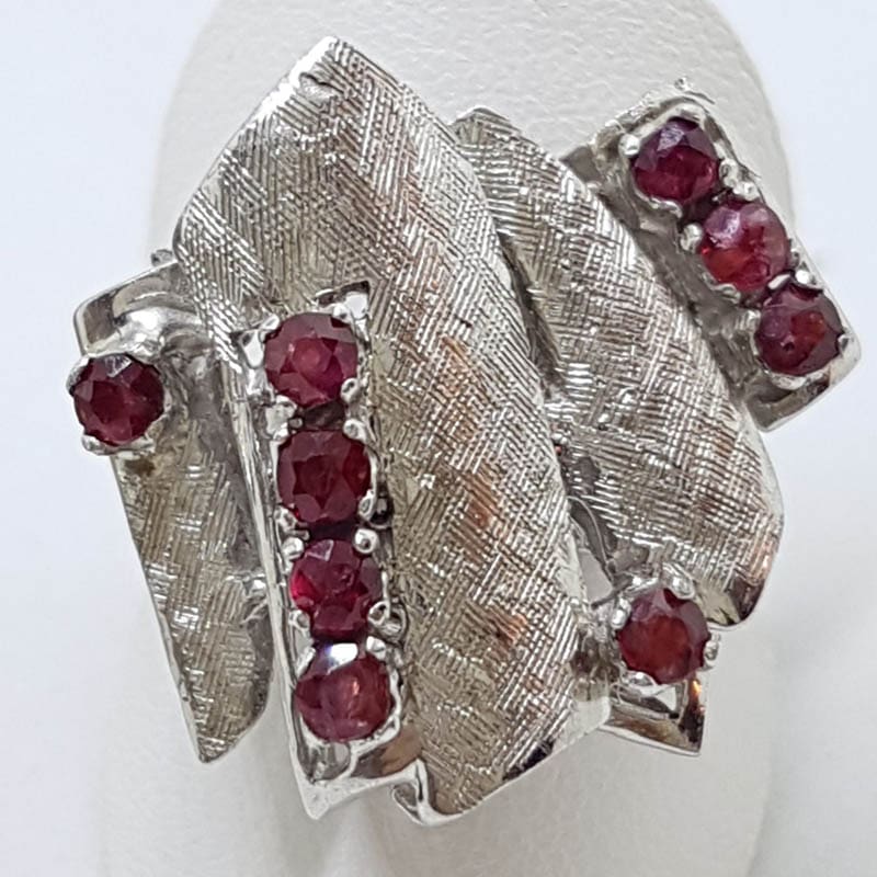 Sterling Silver Large Vintage Ruby Cluster Ring
