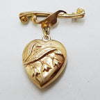 9ct Yellow Gold Antique Heart on Twist Bar Brooch with Lily of the Valley Motif