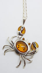 Sterling Silver Large Amber Crab Pendant on Sterling Silver Chain