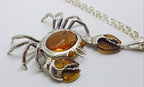 Sterling Silver Large Amber Crab Pendant on Sterling Silver Chain