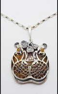 Sterling Silver Baltic Amber Large Hippo Pendant on Chain - Hippopotamus