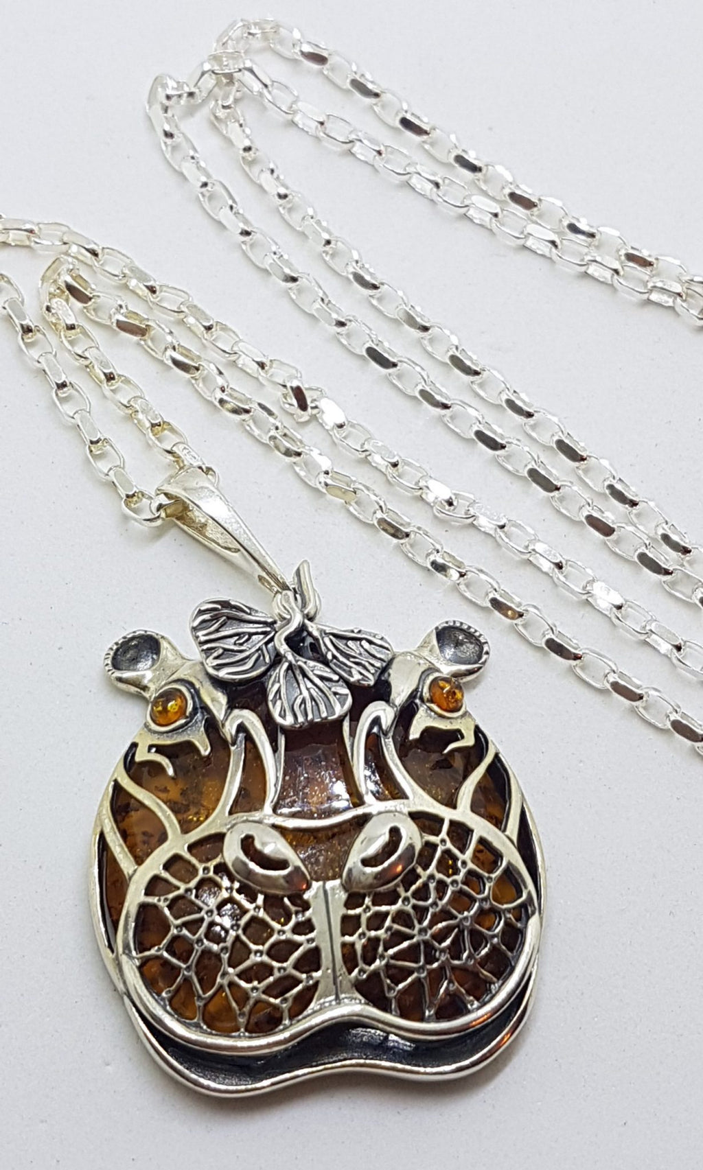 Sterling Silver Baltic Amber Large Hippo Pendant on Chain - Hippopotamus