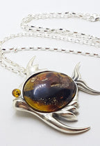 Sterling Silver Amber Large Fish Pendant on Sterling Silver Chain