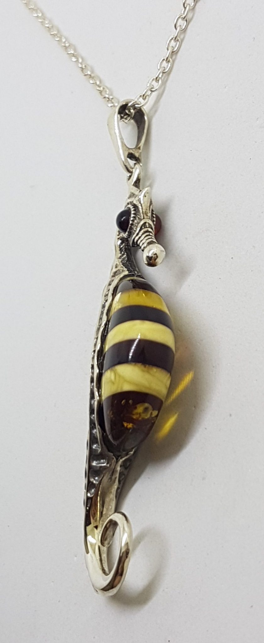 Sterling Silver and Amber Large Seahorse Pendant on Chain