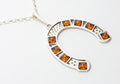 Sterling Silver and Amber Large Horseshoe Pendant on Chain