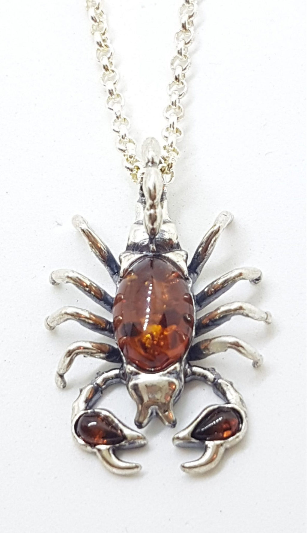 Sterling Silver Baltic Amber Scorpio Pendant on Silver Chain