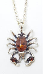 Sterling Silver Baltic Amber Scorpio Pendant on Silver Chain