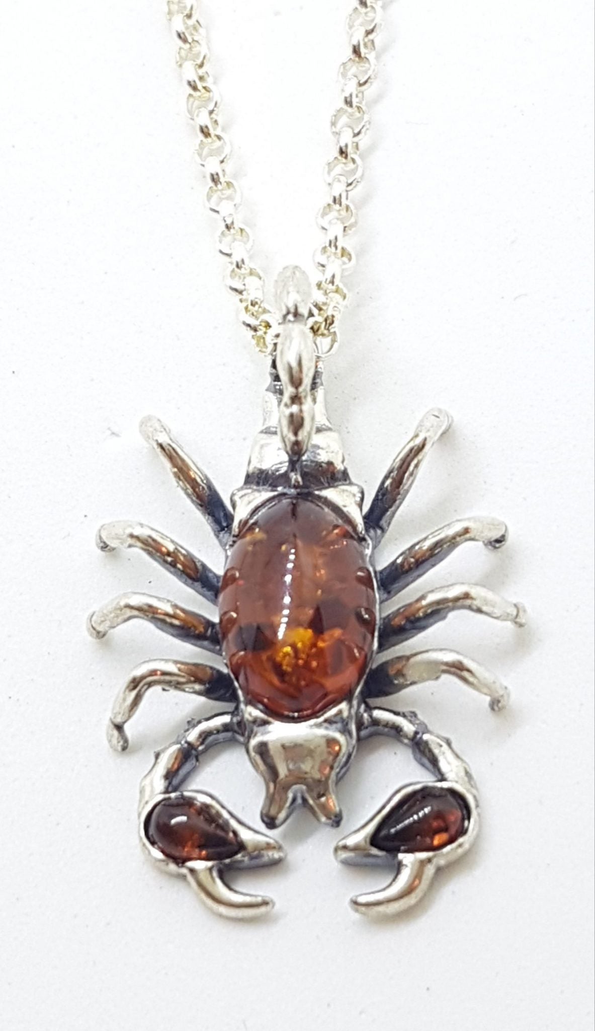 Sterling Silver Baltic Amber Scorpio Pendant on Silver Chain