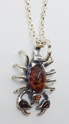 Sterling Silver Baltic Amber Scorpio Pendant on Silver Chain