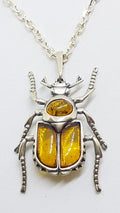 Sterling Silver Amber Scarab / Beetle Pendant on Sterling Silver Chain