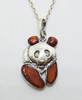 Sterling Silver Baltic Amber Panda Bear Pendant on Silver Chain