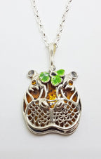 Sterling Silver Baltic Amber &amp; Enamel Hippo Pendant on Chain – Hippopotamus