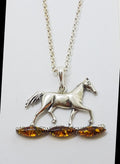 Sterling Silver Baltic Amber Horse Pendant on Silver Chain