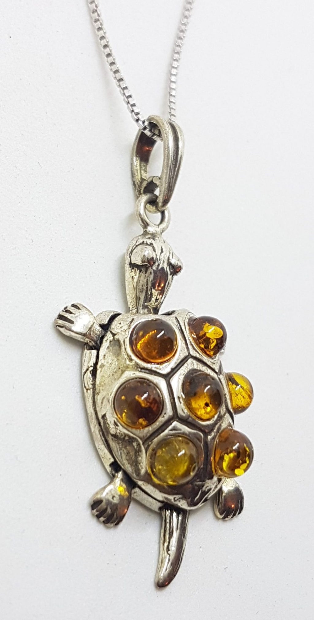 Sterling Silver Baltic Amber Turtle Pendant on Chain