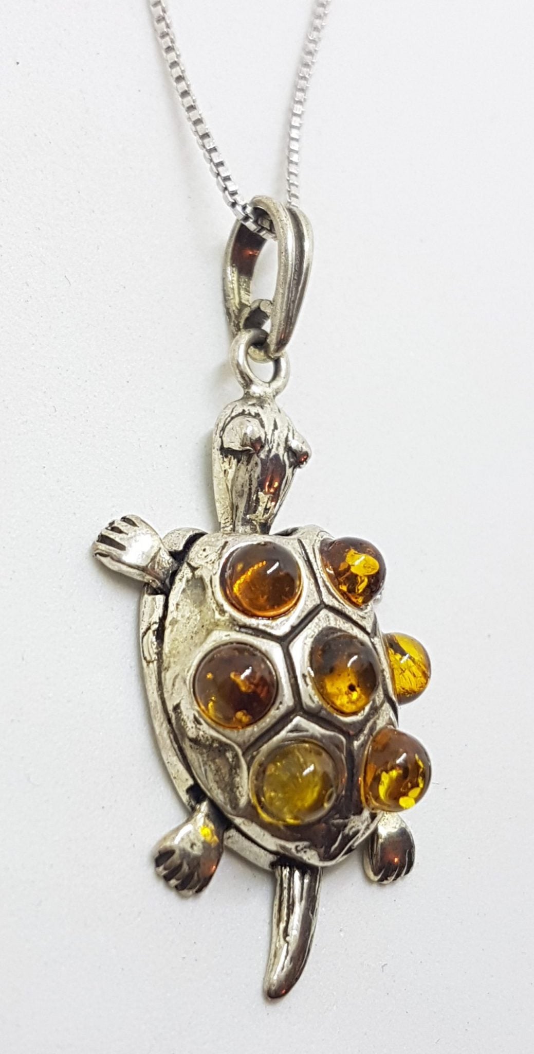 Sterling Silver Baltic Amber Turtle Pendant on Chain