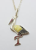 Sterling Silver Baltic Butter Amber Stork Bird Pendant on Silver Chain