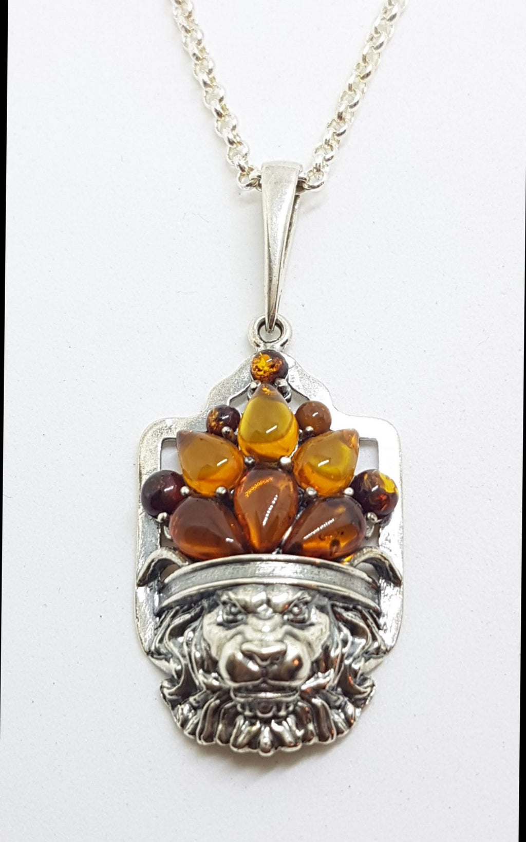 Sterling Silver Amber Lion Pendant on Sterling Silver Chain