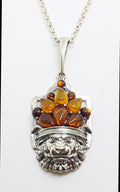Sterling Silver Amber Lion Pendant on Sterling Silver Chain