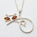 Sterling Silver Stylised Amber Cat Pendant on Silver Chain