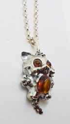 Sterling Silver Cartoon Style Amber Cat Pendant on Silver Chain