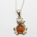 Sterling Silver Brown Amber Cat Pendant on Silver Chain