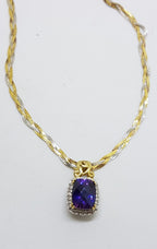 9ct Yellow, Rose &amp; White Gold Twist Chain / Necklace with Created Purple Gemstone and Diamond Pendant - Three Tone