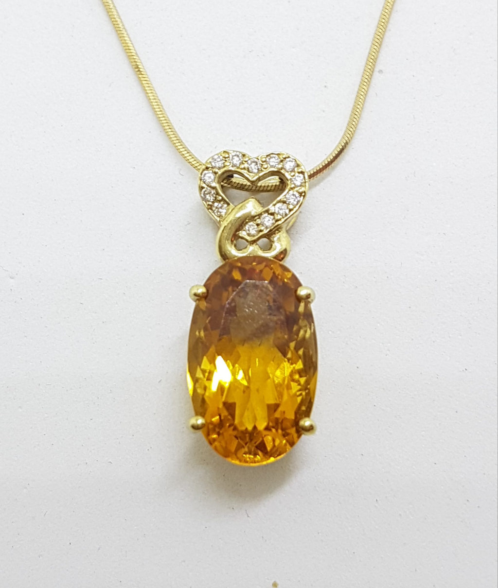 9ct Yellow Gold Oval Citrine with Diamond Heart Pendant on Gold Chain