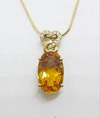 9ct Yellow Gold Oval Citrine with Diamond Heart Pendant on Gold Chain