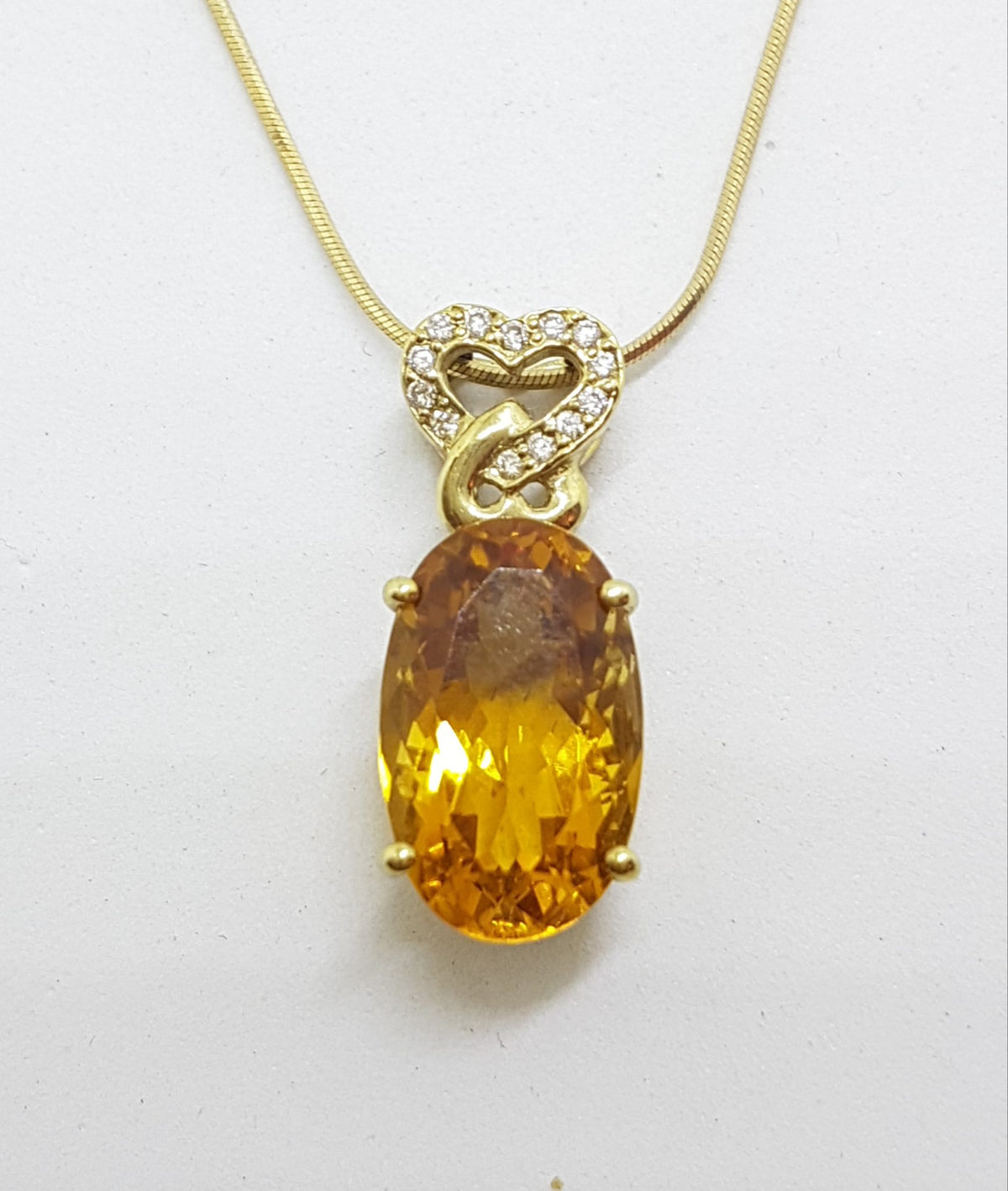 9ct Yellow Gold Oval Citrine with Diamond Heart Pendant on Gold Chain
