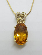 9ct Yellow Gold Oval Citrine with Diamond Heart Pendant on Gold Chain