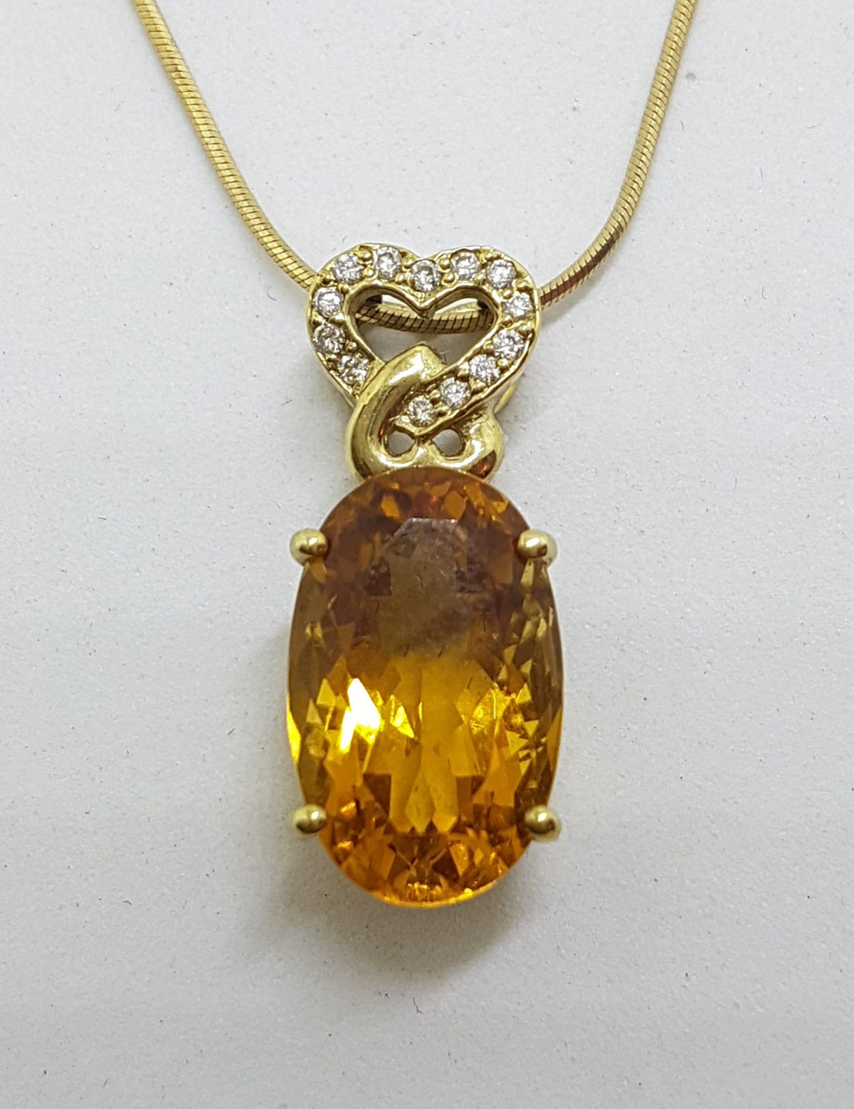 9ct Yellow Gold Oval Citrine with Diamond Heart Pendant on Gold Chain