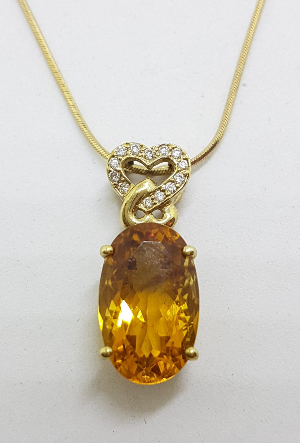 9ct Yellow Gold Oval Citrine with Diamond Heart Pendant on Gold Chain