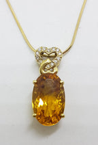 9ct Yellow Gold Oval Citrine with Diamond Heart Pendant on Gold Chain