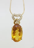 9ct Yellow Gold Oval Citrine with Diamond Heart Pendant on Gold Chain