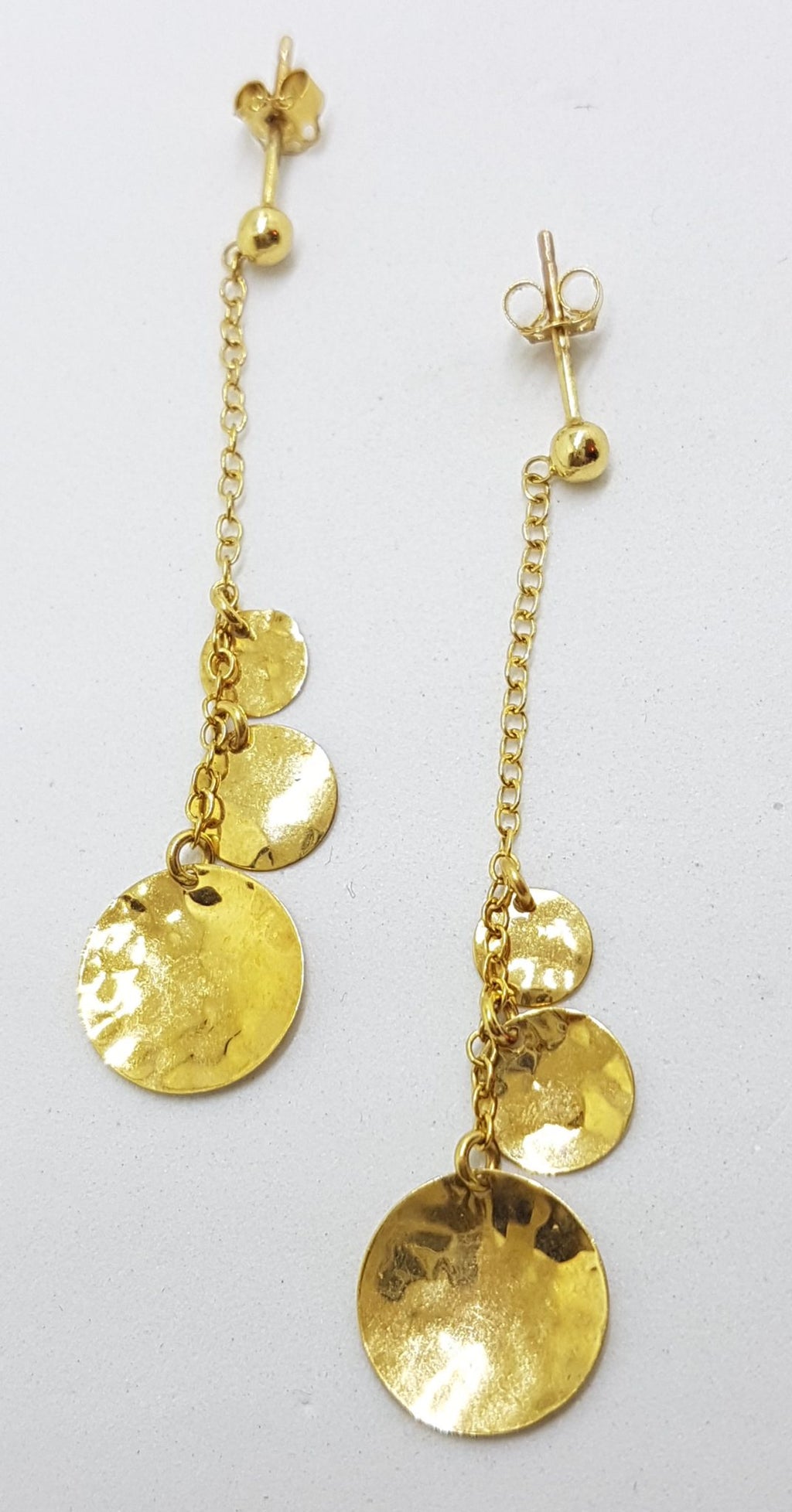 14ct Yellow Gold Long Round Disc Design Pendant on Gold Chain / Necklace with Matching Earrings - Set