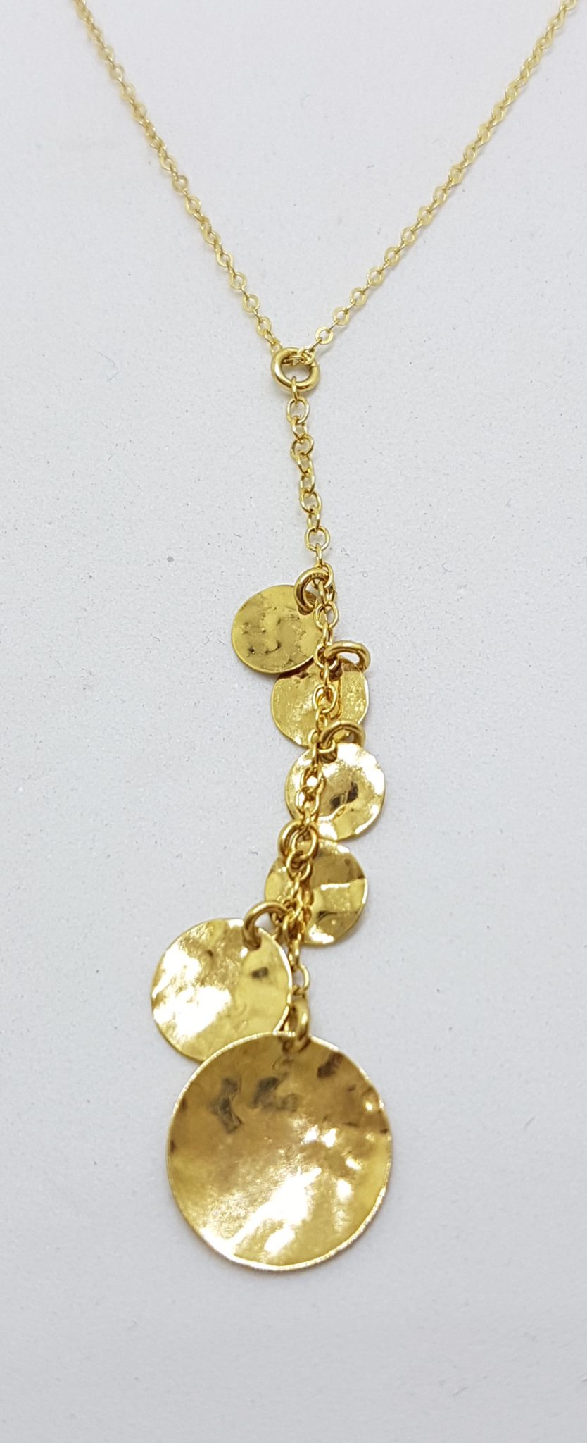 14ct Yellow Gold Long Round Disc Design Pendant on Gold Chain / Necklace with Matching Earrings - Set