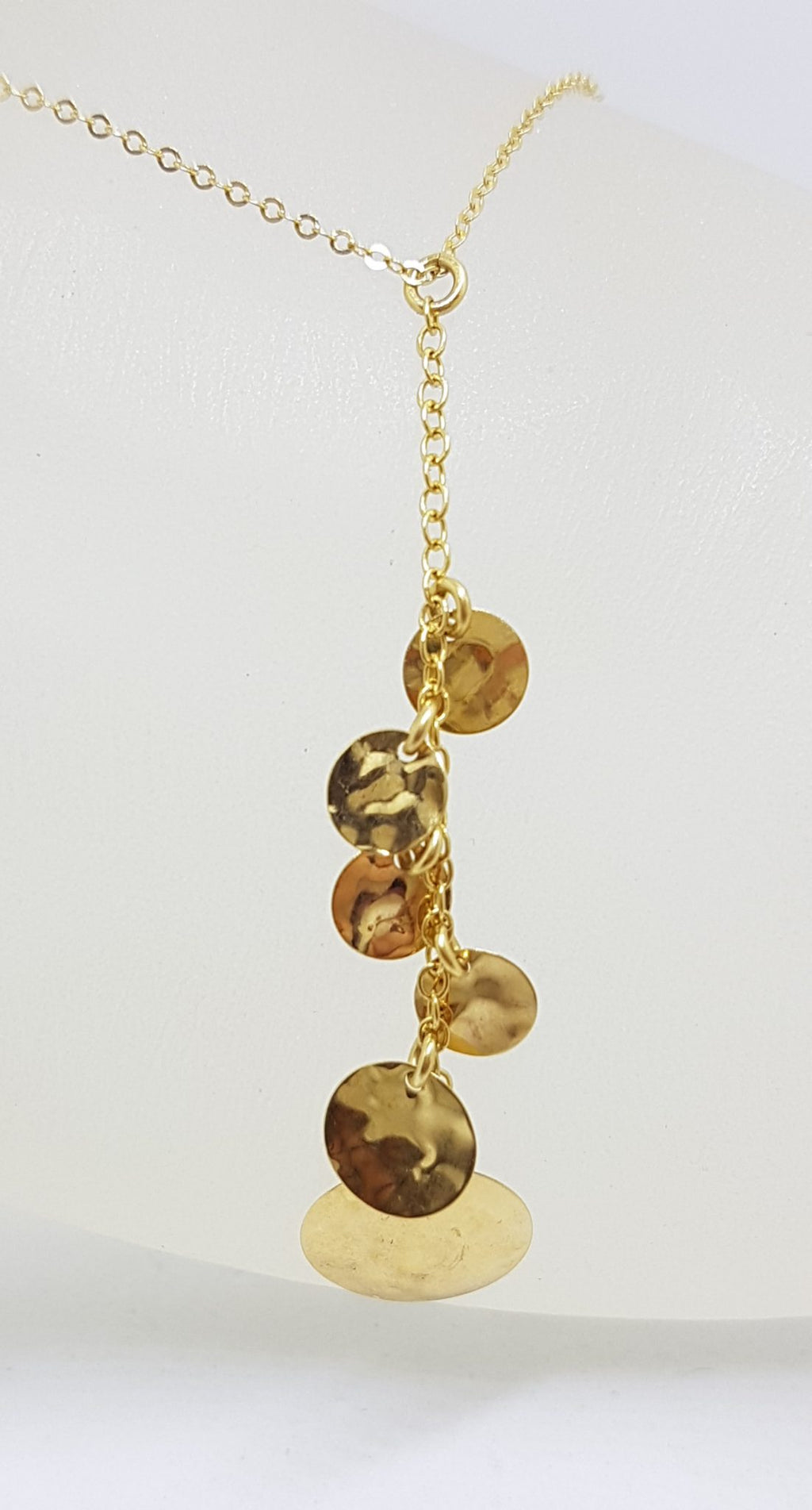 14ct Yellow Gold Long Round Disc Design Pendant on Gold Chain / Necklace with Matching Earrings - Set