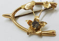 9ct Yellow Gold with Brown Stone - Flower in Wishbone Brooch - Antique