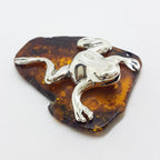 Frog - Solid Sterling Silver Natural Baltic Amber Animal Figurine / Statue / Sculpture