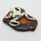 Frog - Solid Sterling Silver Natural Baltic Amber Animal Figurine / Statue / Sculpture