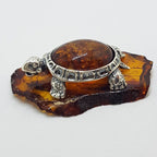 Turtle / Tortoise - Solid Sterling Silver Natural Baltic Amber Animal Figurine / Statue / Sculpture