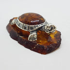 Turtle / Tortoise - Solid Sterling Silver Natural Baltic Amber Animal Figurine / Statue / Sculpture