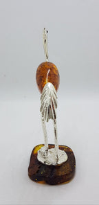 Tall Crane / Heron / Egret / Bird - Solid Sterling Silver Natural Baltic Amber Animal Figurine / Statue / Sculpture