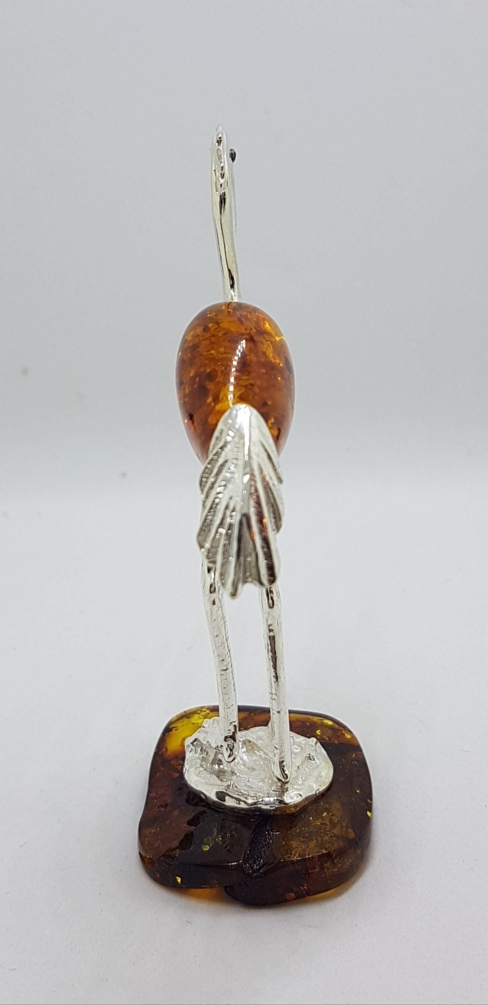 Tall Crane / Heron / Egret / Bird - Solid Sterling Silver Natural Baltic Amber Animal Figurine / Statue / Sculpture
