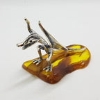 Mythical Dragon - Solid Sterling Silver Natural Baltic Amber Animal Figurine / Statue / Sculpture